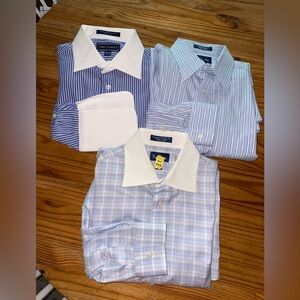 Paul Fredrick Lot Of 3 Dress Shirt Men's Blue Sz 15.5/35